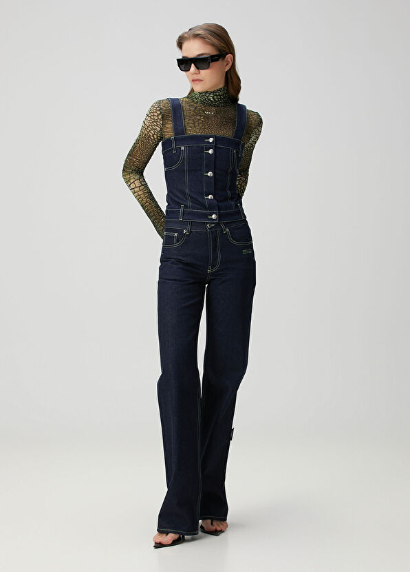 Off-White Koyu Mavi Flare Jean Pantolon - 1