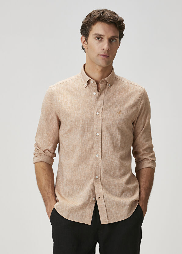 Beymen Club Comfort Fit Açık Kahverengi Keten Gömlek - 1
