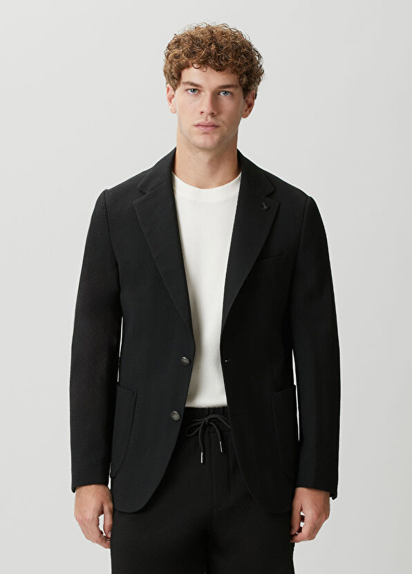 Beymen Club Black Large Diagonal Textured Jacket - 2