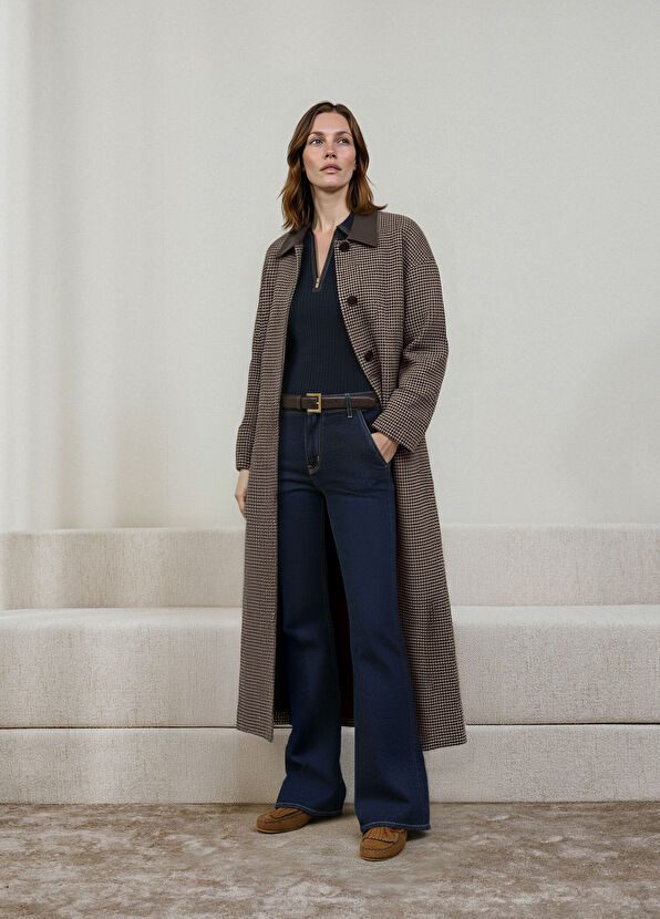 Kahverengi Yün Karışımlı Garnili Palto - Görsel 2