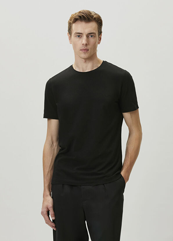 Beymen Club Black Regular Fit Elastane Basic T-Shirt - 3
