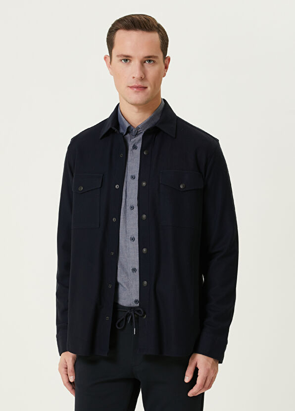 Beymen Club Lacivert Petek Dokulu Örme Dış Gömlek - 1