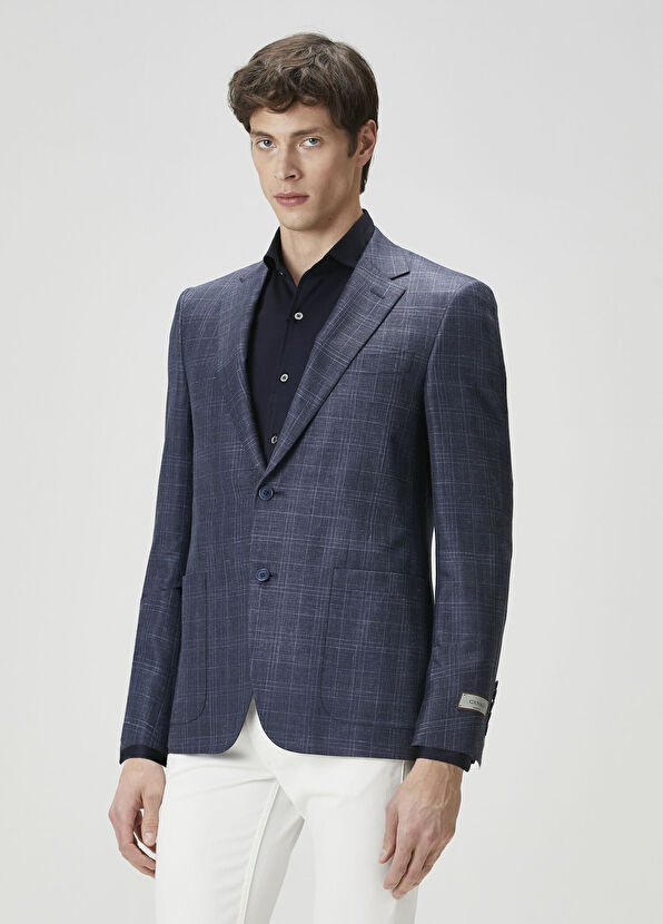Canali Lacivert Ekose Desenli Ceket - 3
