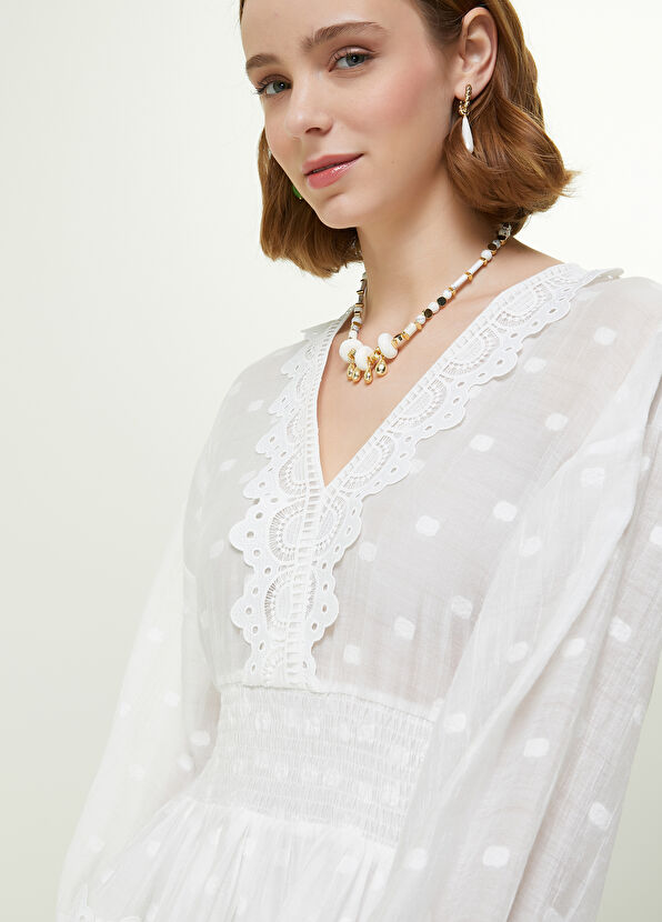 Beymen Club Beyaz Mini Dantel Elbise - 2