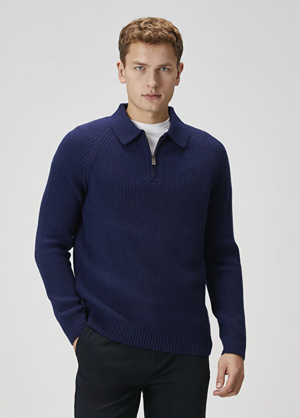 Beymen Club Lacivert Polo Yaka Yün Triko - 1