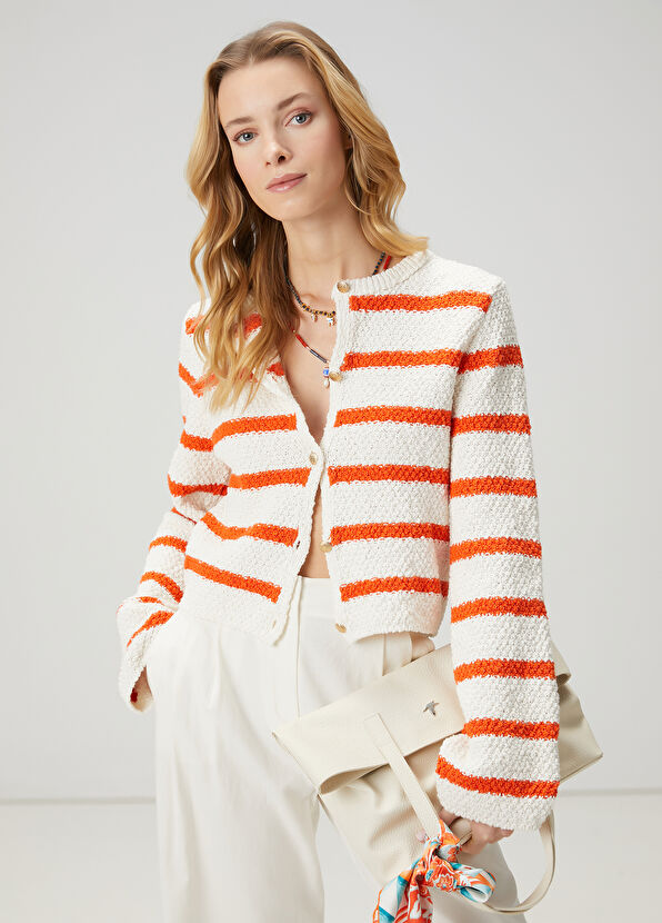 Beymen Club Mercan Çizgili Triko Ceket - 1