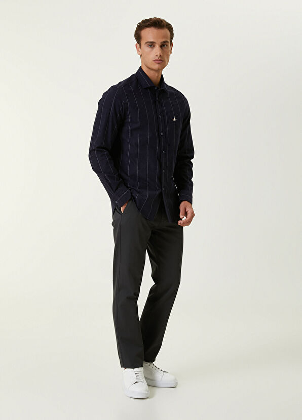 Beymen Club Comfort Fit Lacivert İri Çizgi Desenli Flanel Göml - 2