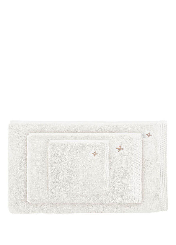 Ecocotton Pure Cotton Cotton Butterfly Border Cream 3-Piece Towel Set - 2