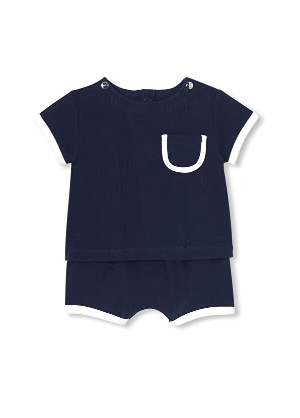 Jacadi Paris Lacivert Pamuklu Pike Şortlu Erkek Bebek İkili Set - 1