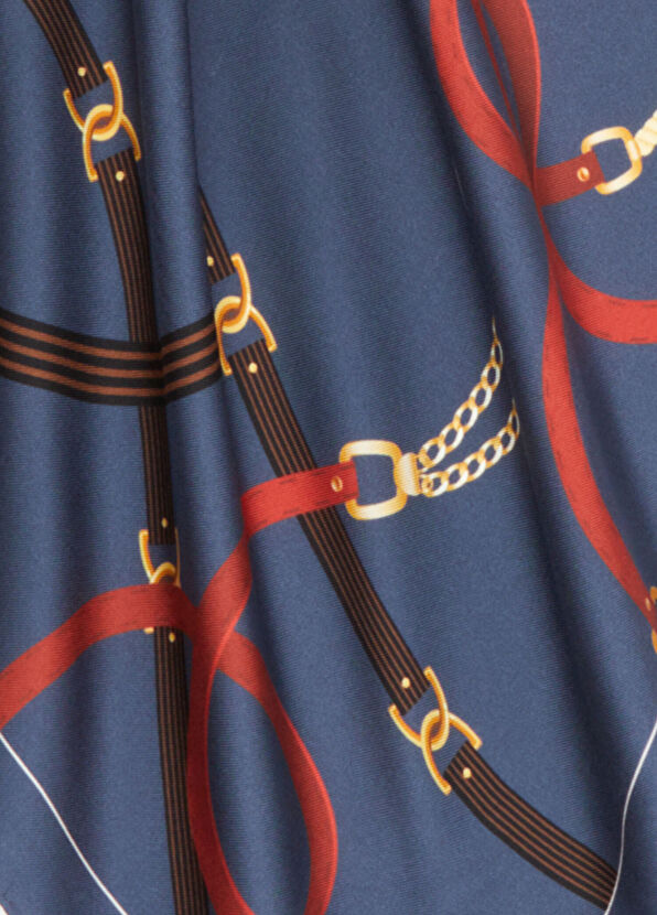 Beymen Club Navy Blue Chain Patterned Women's Silk Scarf - 4