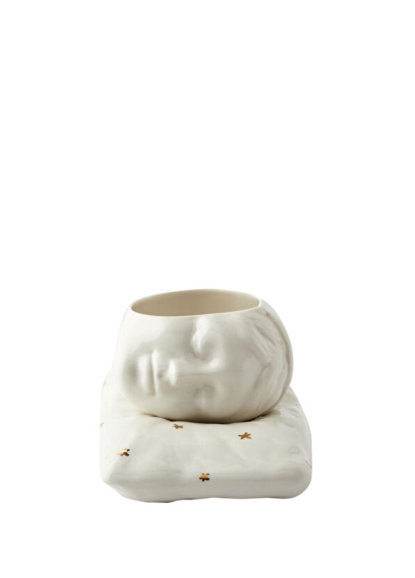 Maji Atelier Uyuyan Güzel Porselen Fincan ve Krem Rengi Dekoratif Yastık - 1