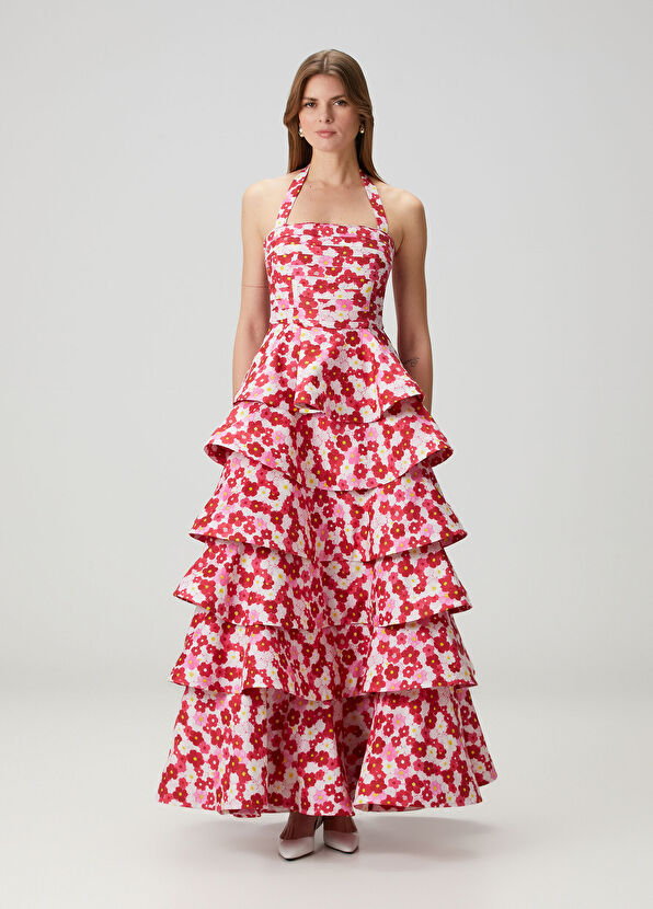 Gül Hürgel Angelita Pink Floral Maxi Linen Evening Dress - 1