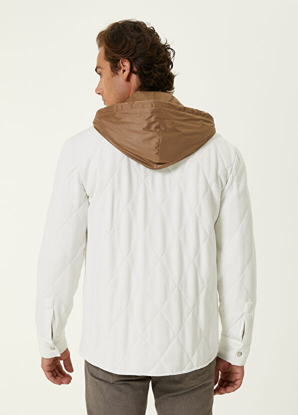 Beymen Club Beyaz Kapüşonlu Kapitoneli Kadife Dış Gömlek - 4