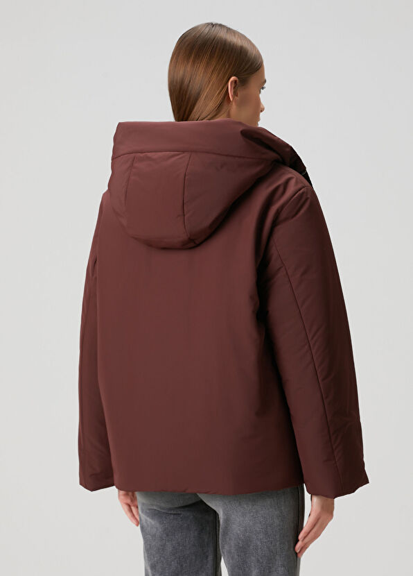 Jil Sander Bordo Kapüşonlu Mont - 4