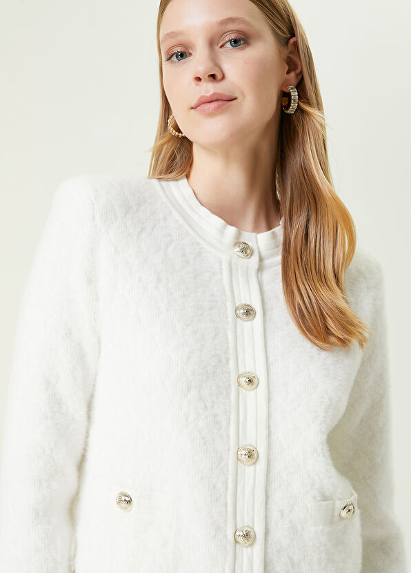 Beymen Club Beyaz Bisiklet Yaka Kısa Tüylü Hırka - 3