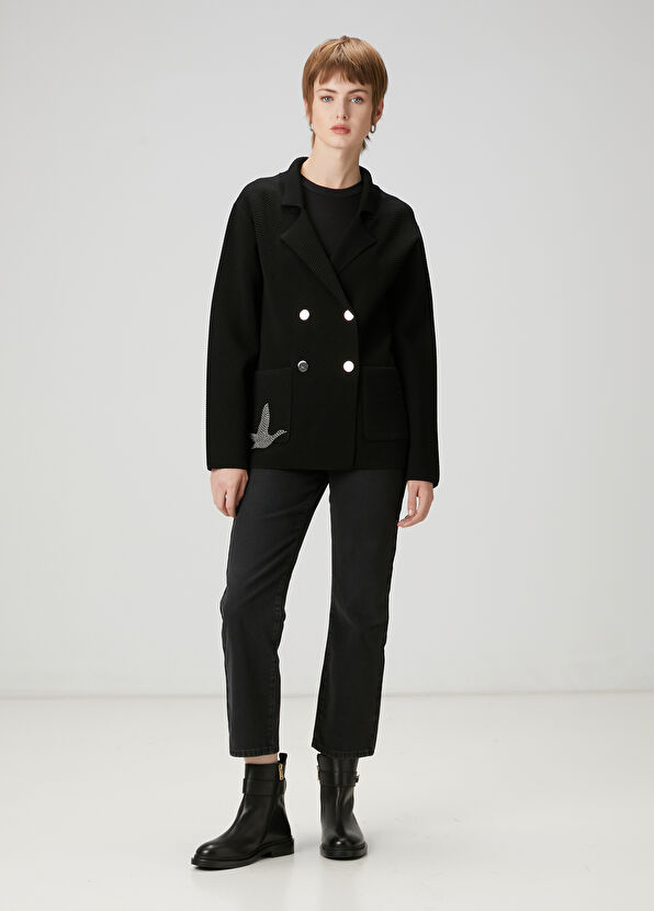 Beymen Club Double-Breasted Cardigan With Black Embroidered Lo - 2