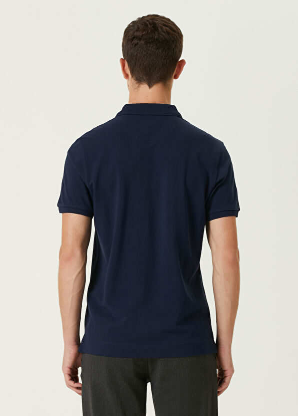 Beymen Club Navy Blue Polo Collar Honeycomb Textured Logo T-shirt - 4