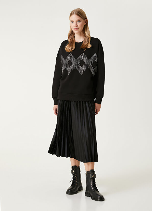 Black Pleated Satin Midi Skirt Beymen Club Black Pleated Satin Midi Skirt - 1