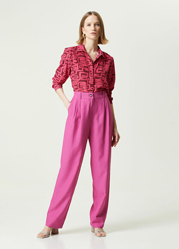 Network Regular Fit Fuşya Yüksek Bel Bol Paça Pantolon - 2