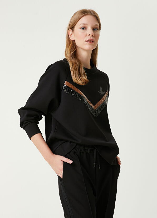 Black Patent Leather Stripe Sweatshirt Beymen Club Black Patent Leather Stripe Sweatshirt - 4