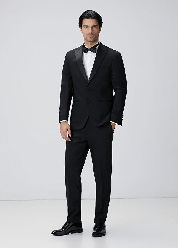 Network Siyah Yün Karışımlı Smokin Takım Elbise - 4