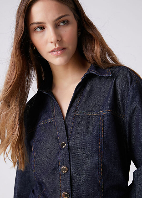 Beymen Club Lacivert Beli Büzgü Detaylı Denim Gömlek - 2