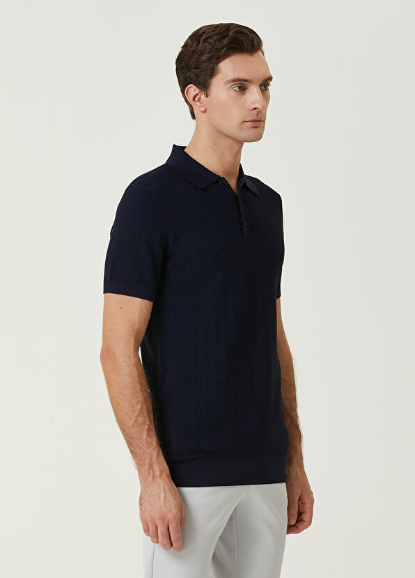 Beymen Club Lacivert Polo Yaka Dalga Jakarlı Kısa Kollu Triko - 4