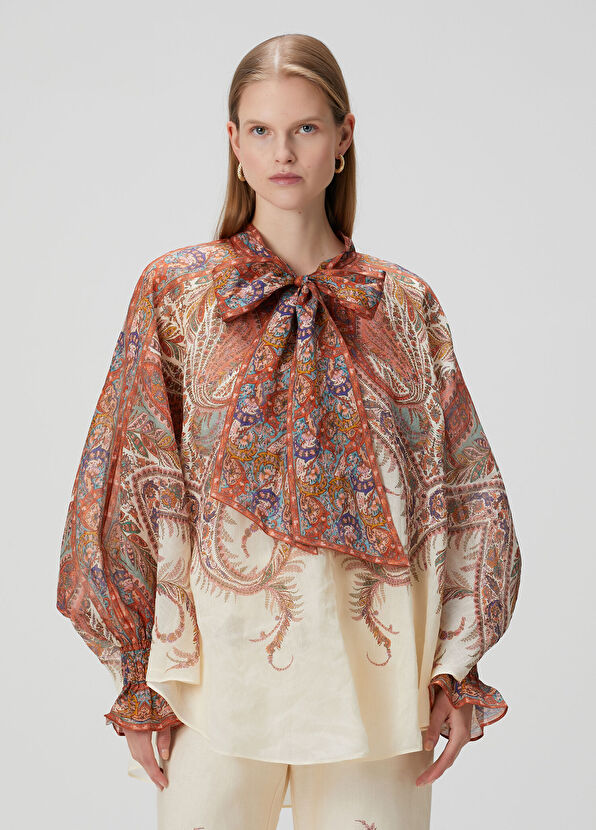 Zimmermann Rhiannon Bej Şal Desenli Bluz - 1