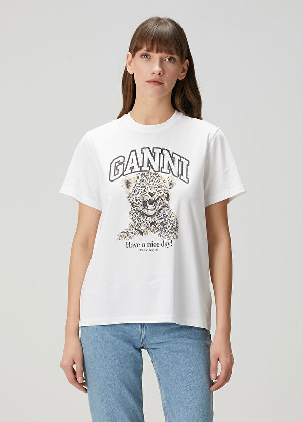 Ganni White Printed T-Shirt - 1