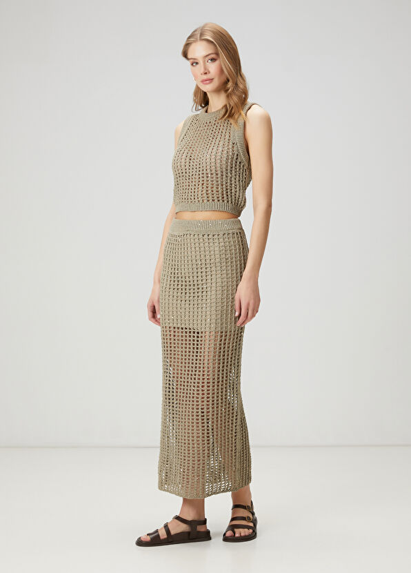 Beymen Club Open Khaki Sequined Knit Tank Top - 3