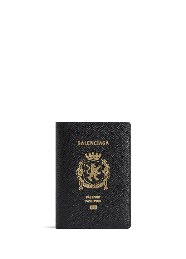 Balenciaga Siyah Logo Baskılı Erkek Deri Pasaportluk - 1