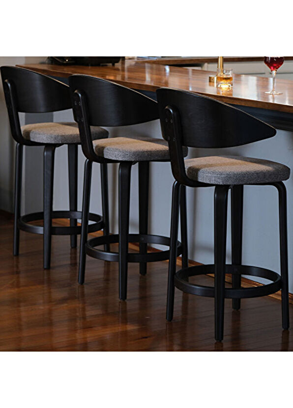 KYS Tasarım Fila Siyah Ahşap Bar Sandalyesi - 3