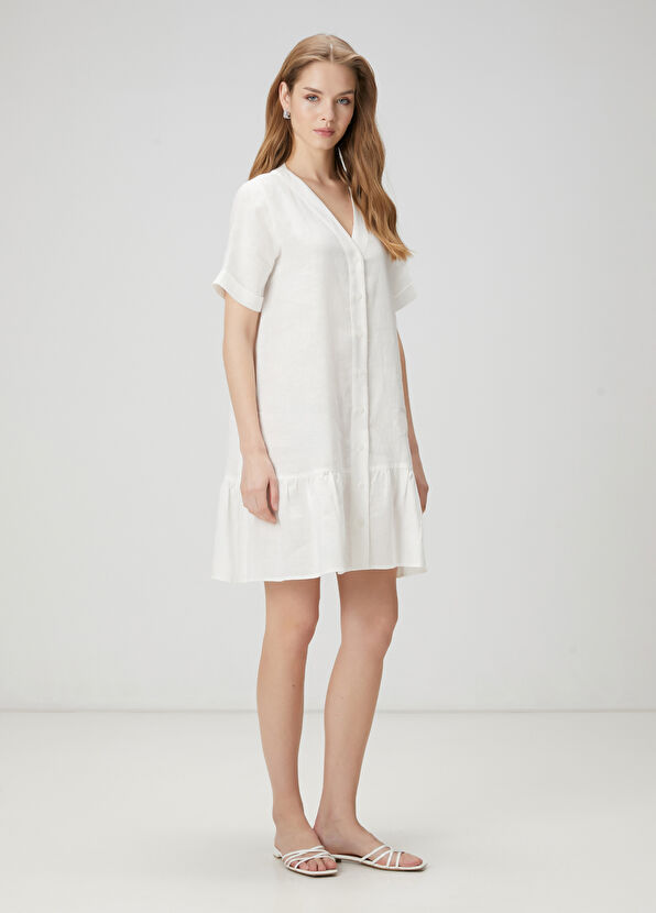 Beymen Club Beyaz Mini Keten Gömlek Elbise - 2