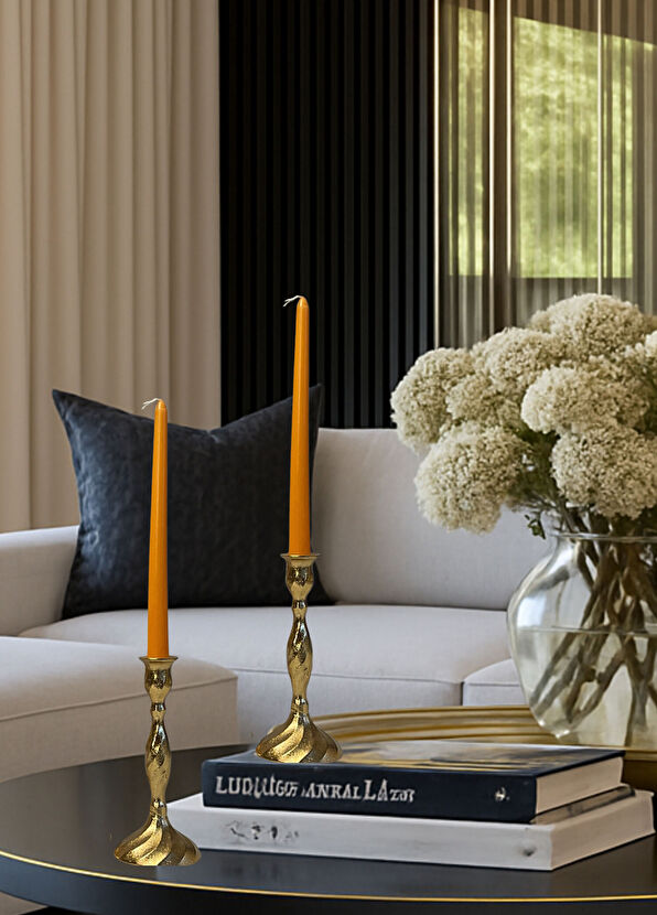 2in1 Design Studio Twist Altın Rengi Pirinç 2'li Şamdan Seti - 2