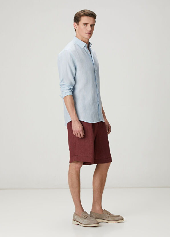 Beymen Club Mavi Çizgili Comfort Fit Keten Gömlek - 3
