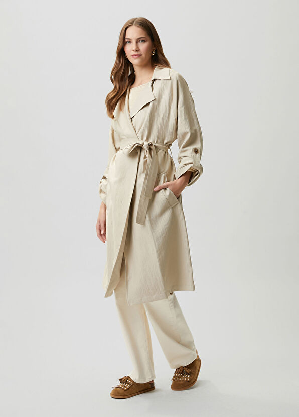 Beymen Club Stone Linen Trench Coat - 3