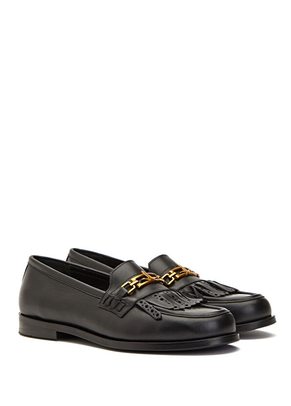Beymen Club Black Chain Logo Detail Women's Leather Loafer - 2