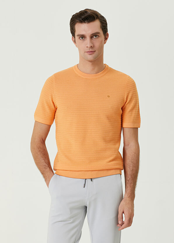 Beymen Club Turuncu Örgü Dokulu Kısa Kollu Kazak - 1