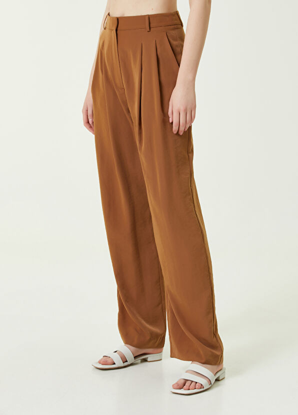 Beymen Club Kahverengi Çift Pilili Krep Palazzo Pantolon - 3