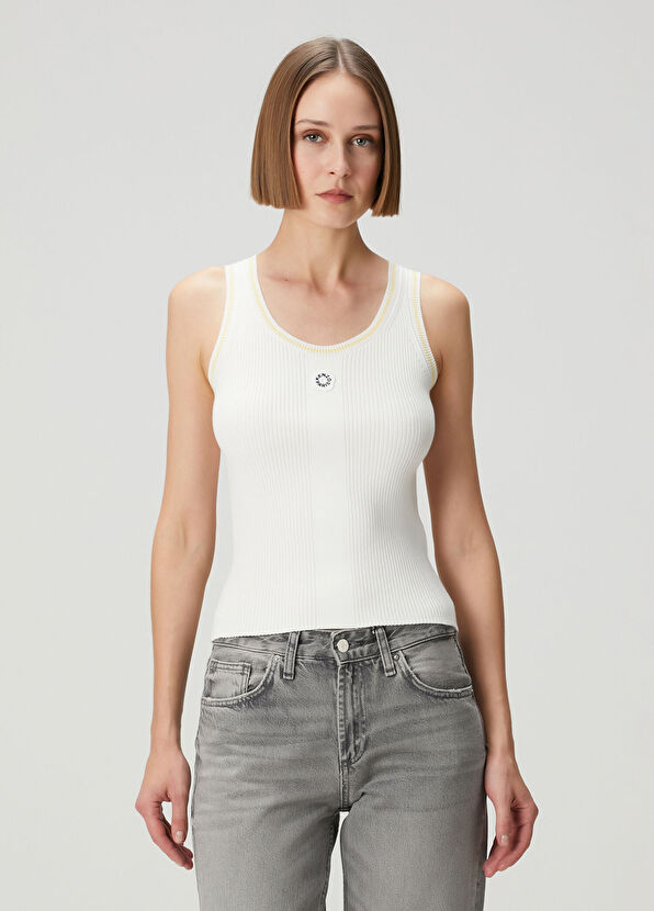Kenzo Off-White Ribbed Tank Top - 1