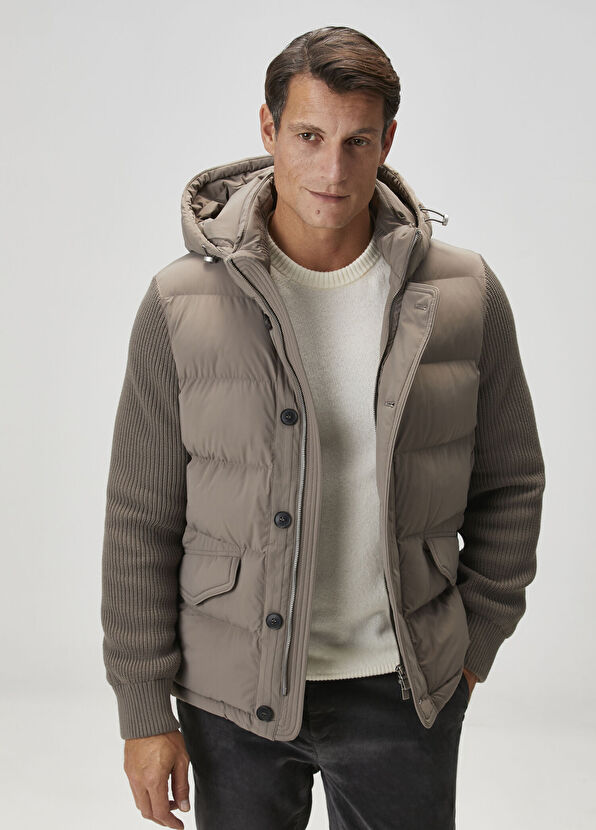 Beymen Collection Taupe Hooded Quilted Jacket - 2