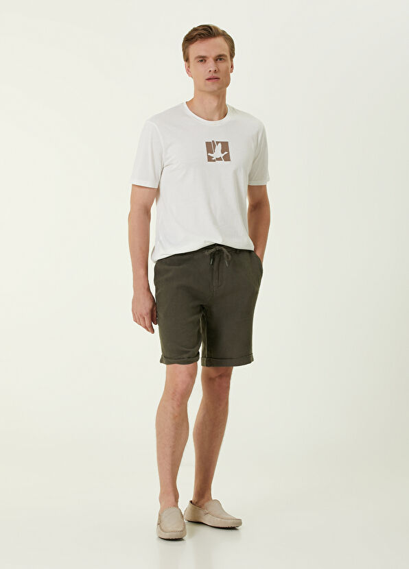 Beymen Club Regular Fit Koyu Haki Beli Kordonlu Keten Şort - 1