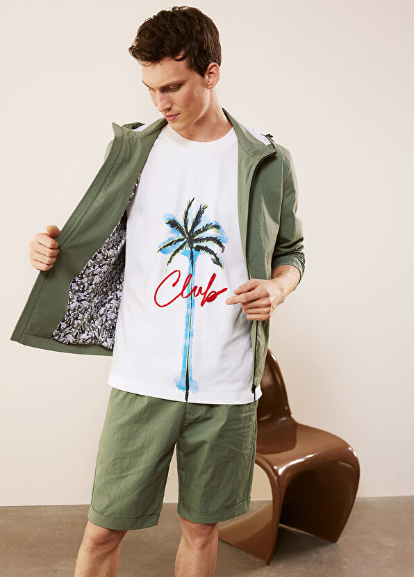 Beymen Club Beyaz Palmiye Baskılı Logo Nakışlı T-shirt - 1