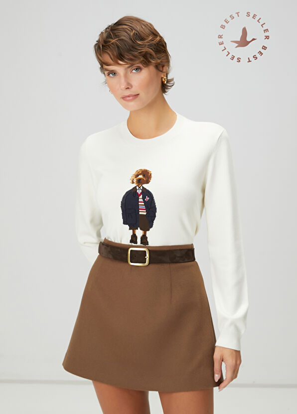 Beymen Club Off-White Dog Jacquard Sweater - 1