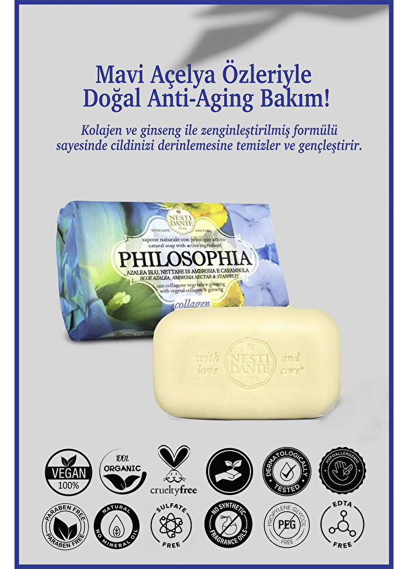 Nesti Dante Philosophia Collagen Yaşlanma Karşıtı Ginseng & Mavi Açelya Katı Sabun 250 gr - 2