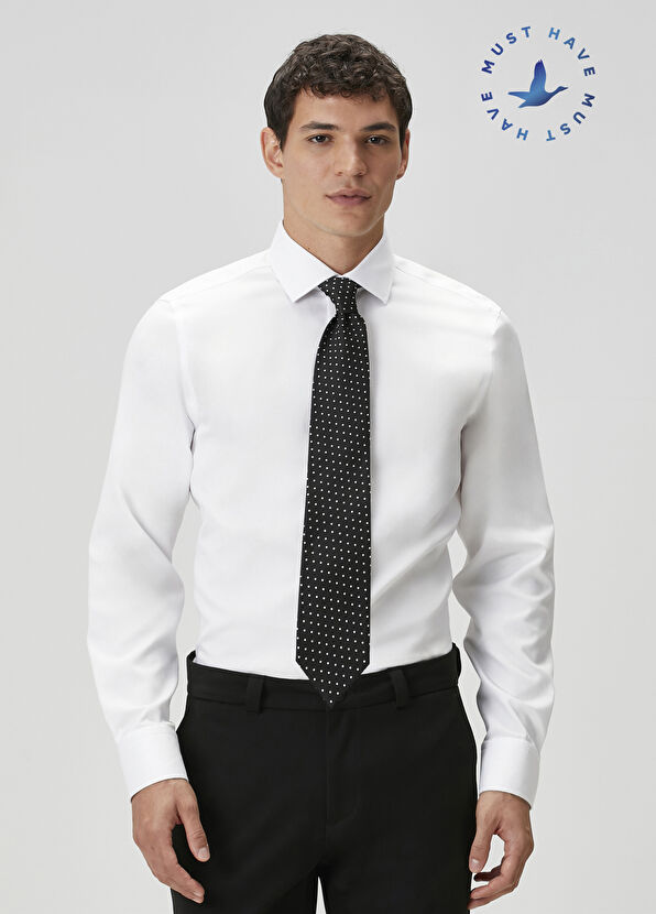 Beymen Club Slim Fit Beyaz Armürlü Non-iron Gömlek - 1