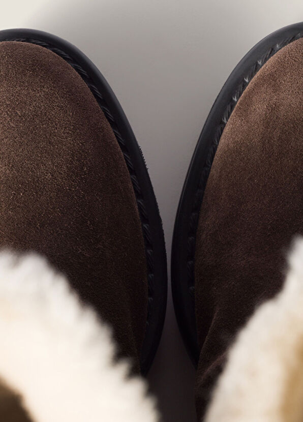 Miu Miu Kahverengi Süet ve Kürklü Deri Diz Altı Kadın Çizme - 3