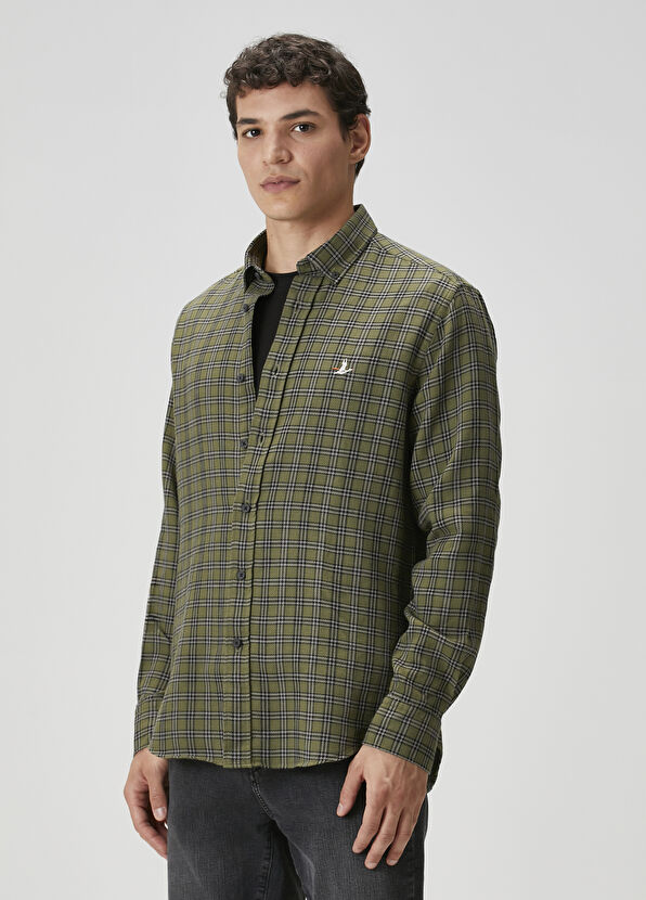 Beymen Club Comfort Fit Haki Mini Ekose Desenli Gömlek - 4