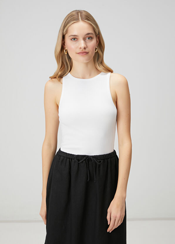 Beymen Club Off-White Racerback Basic Tank Top - 1