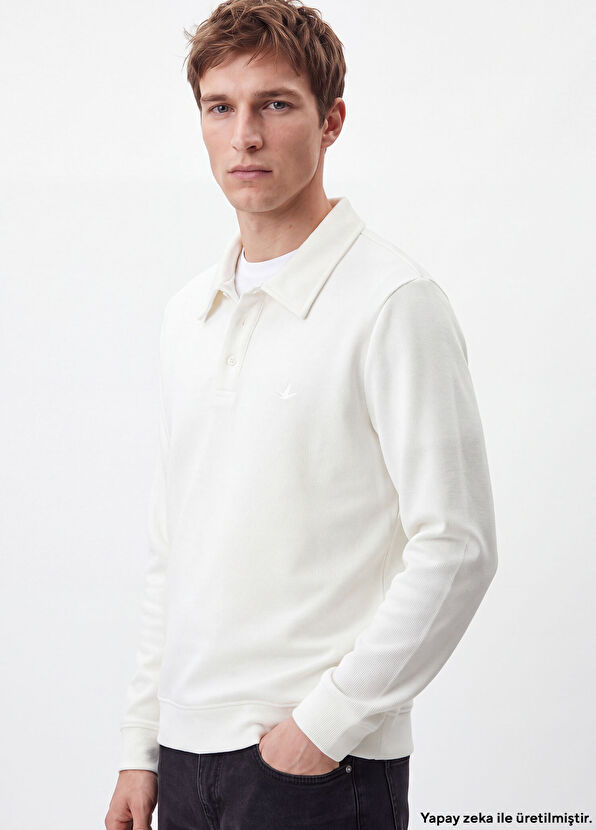 Beymen Club Comfort Fit Kırık Beyaz Polo Yaka Sweatshirt - 1